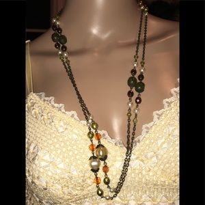 Long chain necklace with faux pearls, crystals NEW